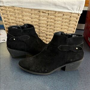 Black Suede Ankle Boots with Decorative Strap - Women